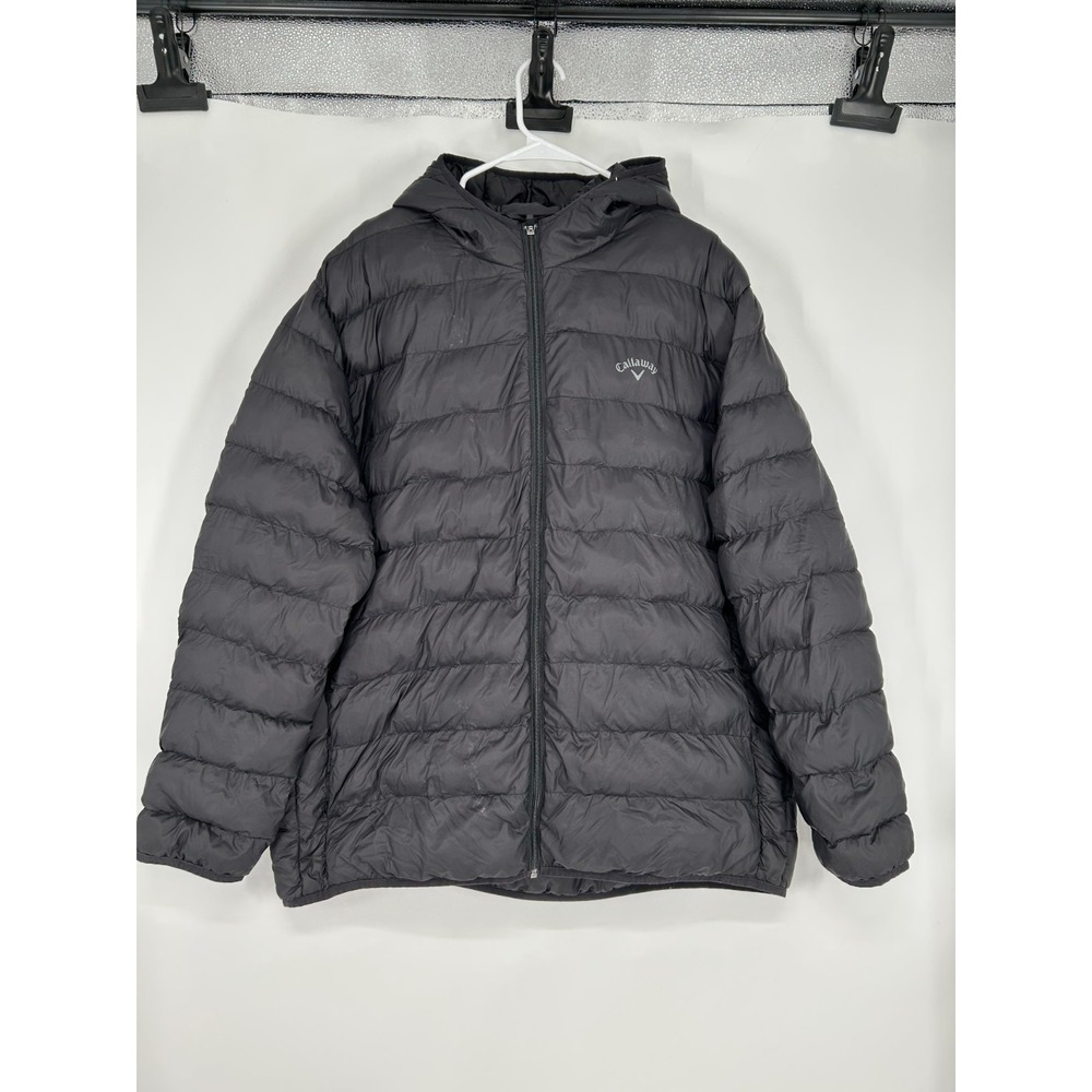 Callaway Golf Quilted Puffer Jacket Mens 2XL Black Hooded Insulated Full Zip‎ Up